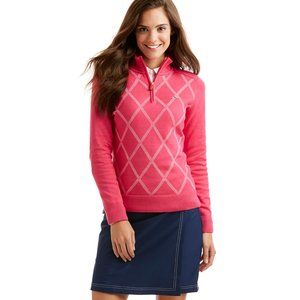 NWOT Vineyard Vines 1/4-Zip Rakers Pink and White Diamond Sweater XS